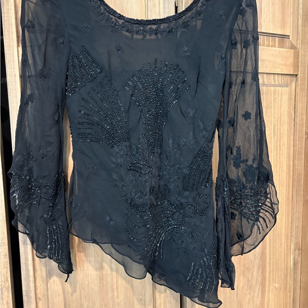Elegant Black Sheer Embroidered Blouse